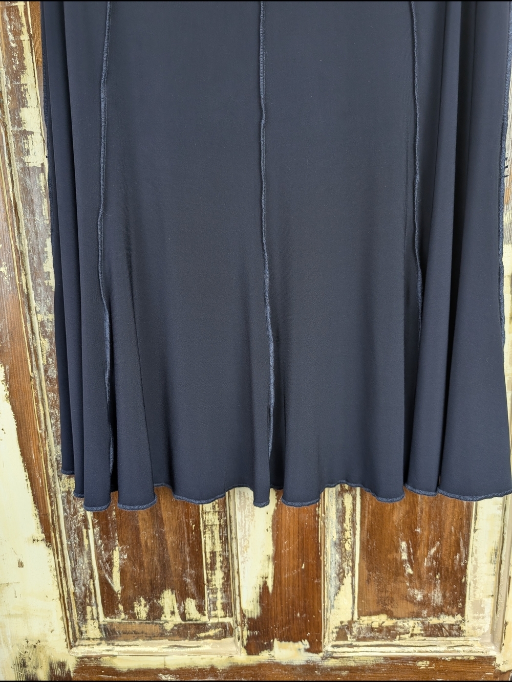 Vintage Vin Rouge Navy Stretch Midi Skirt XL Made in Canada 90s Pull On Flared - Picture 5 of 7